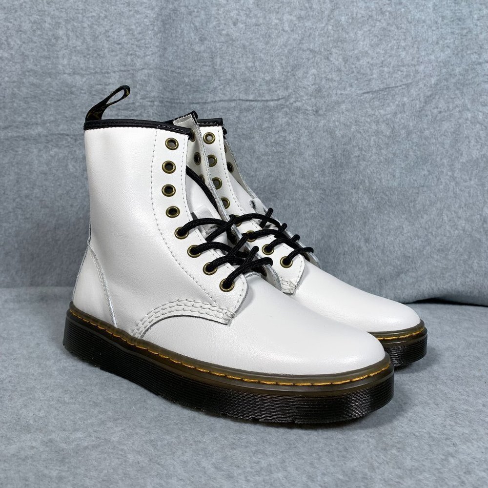 NEW‎ Dr Doc Martens Zavala Womens 7 Leather Air Wair White Black Combat Boots